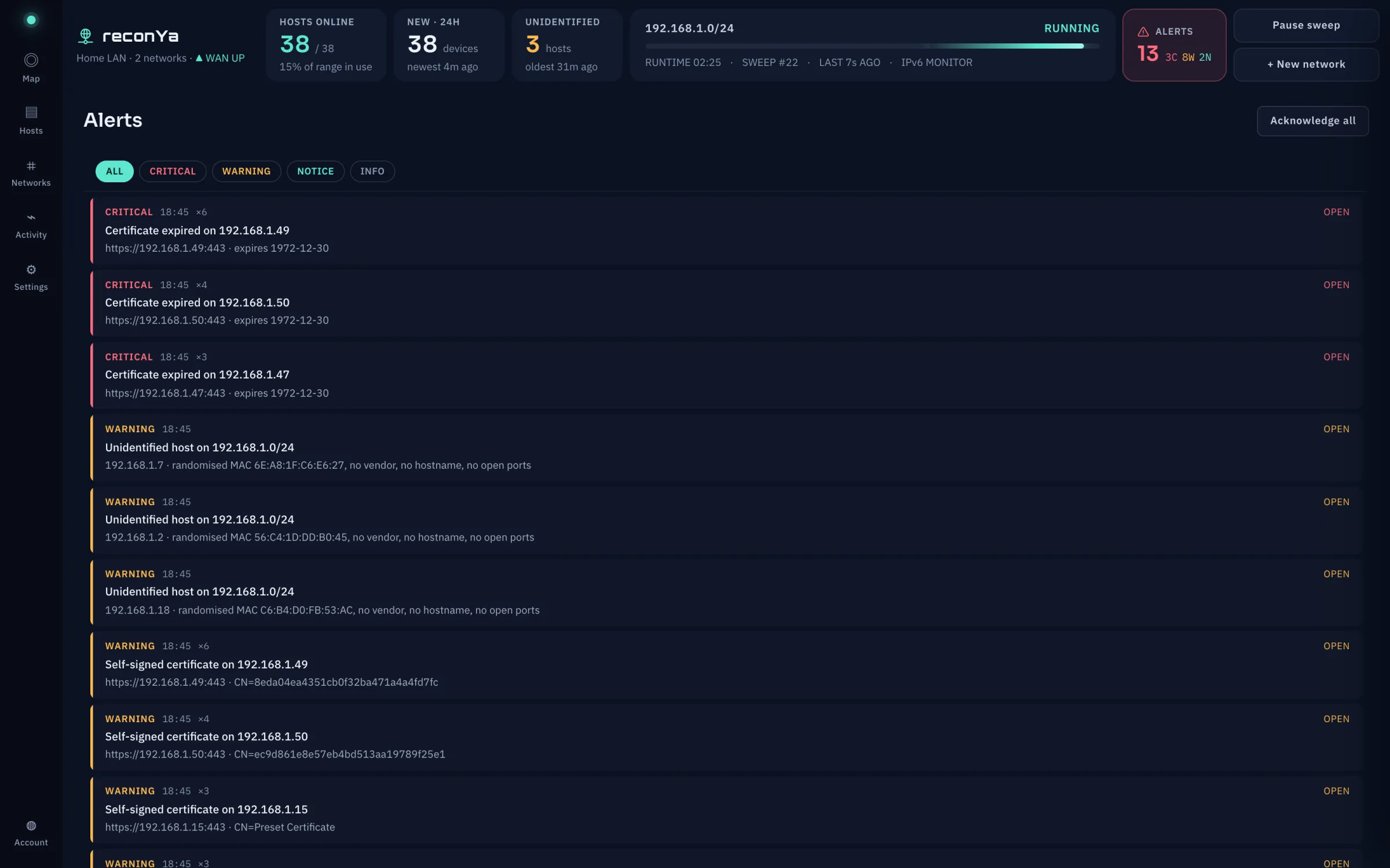 reconYa alerts that explain themselves screen