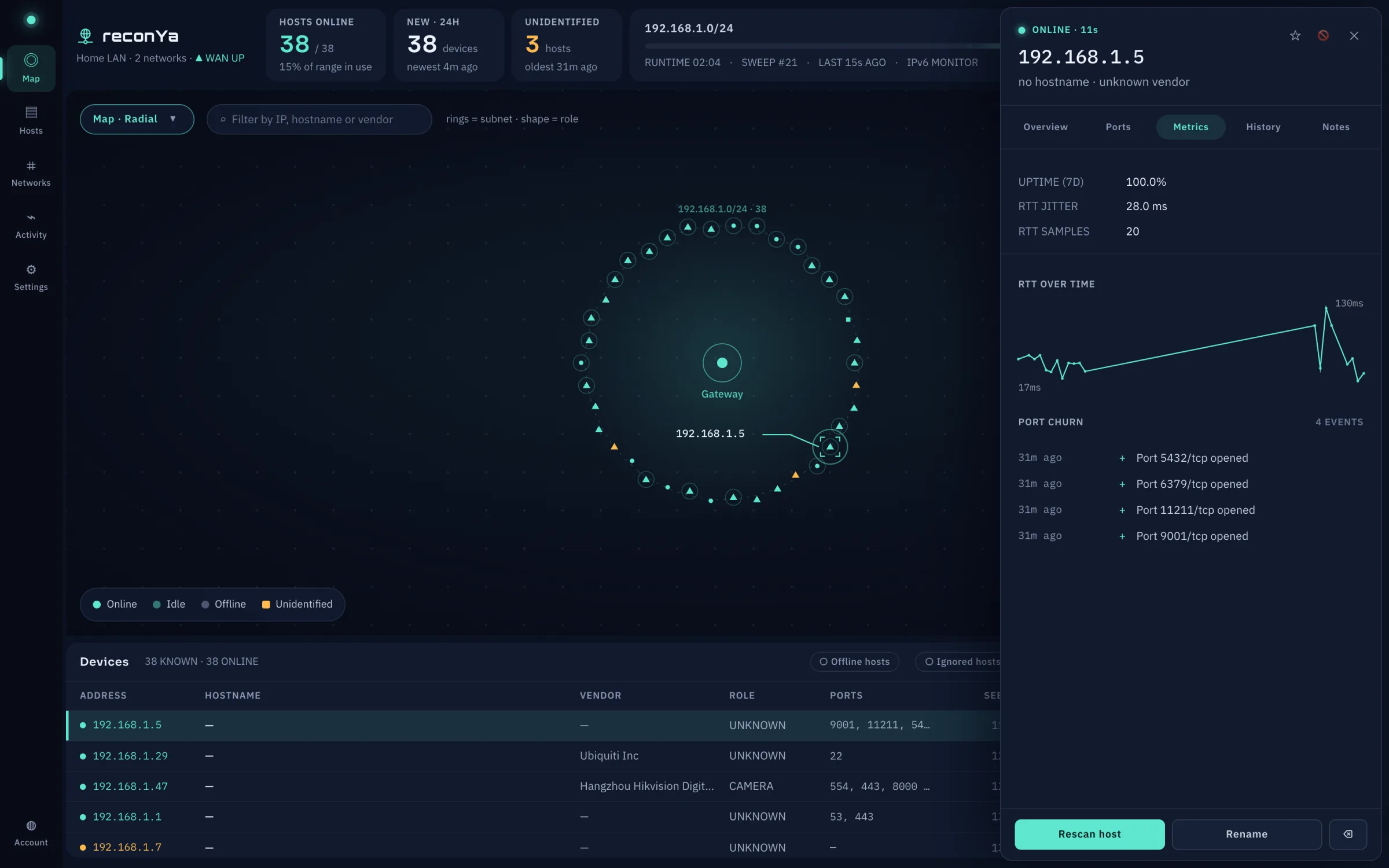 reconYa latency and uptime screen